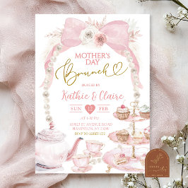 Convite Brunch de Cupcake do Dia das Mães com Laço Rosa Bo