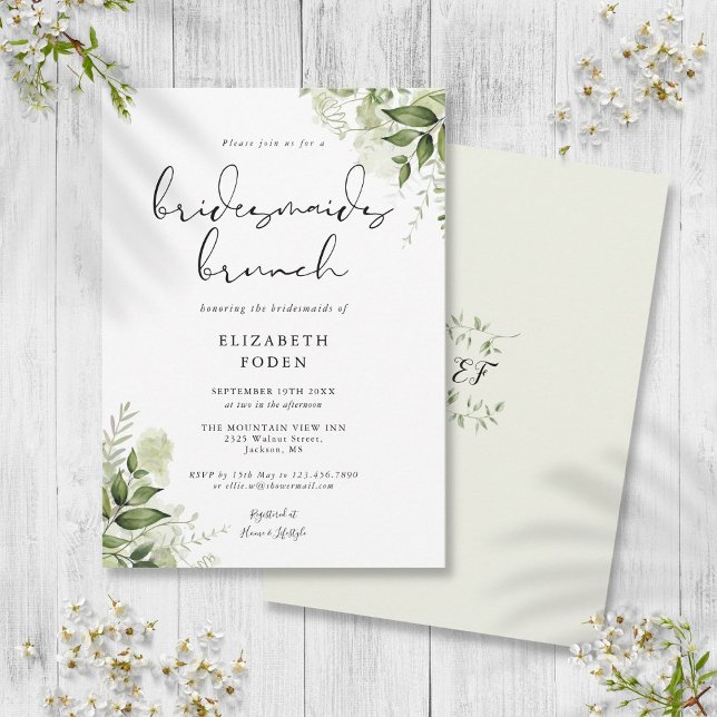 Convite Brunch de Damas de Honra com Monograma e Vegetação (Rustic Greenery Monogram Bridesmaids Brunch Invitation)