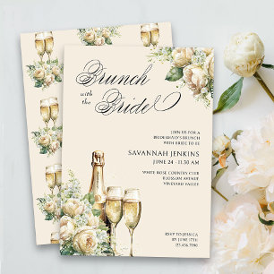 Convite Brunch de Damas de Honra com Rosas Champanhe da No