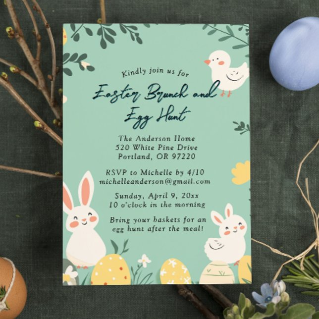 Convite Brunch de desenhar de Mão e Caça de Ovo de Páscoa (Criador carregado)