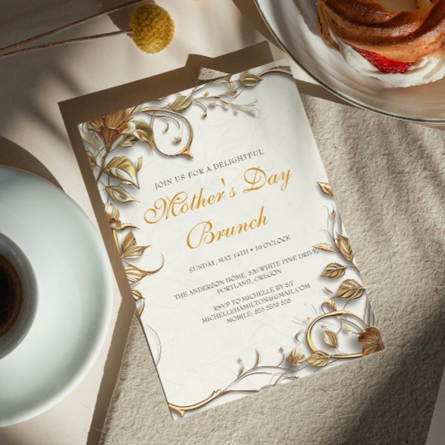 Convite Brunch de Dia de as mães de Folhas Douradas (Criador carregado)