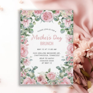 Convite Brunch de Dia de as mães de Quadro Floral Rosa