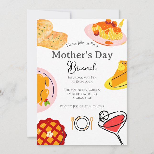 Convite Brunch de Dia de as mães Personalizado | Tema da c (Frente)