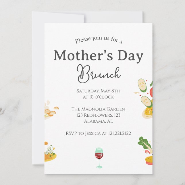 Convite Brunch de Dia de as mães Personalizado | Tema da c (Frente)