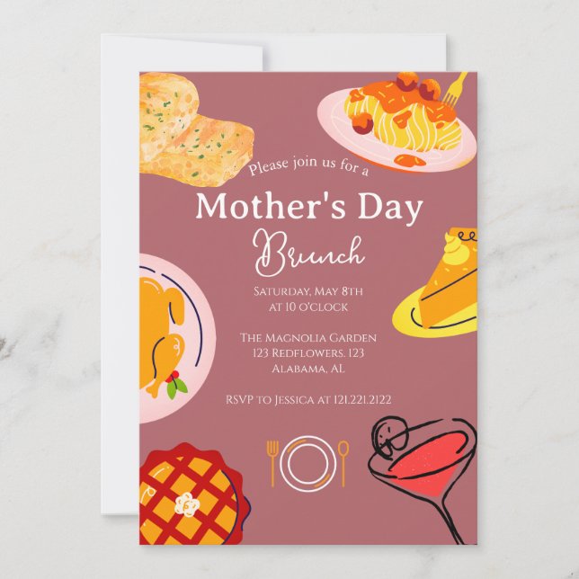 Convite Brunch de Dia de as mães Personalizado | Tema da c (Frente)