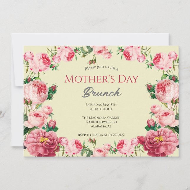 Convite Brunch de Dia de as mães Personalizado | Tema Flor (Frente)
