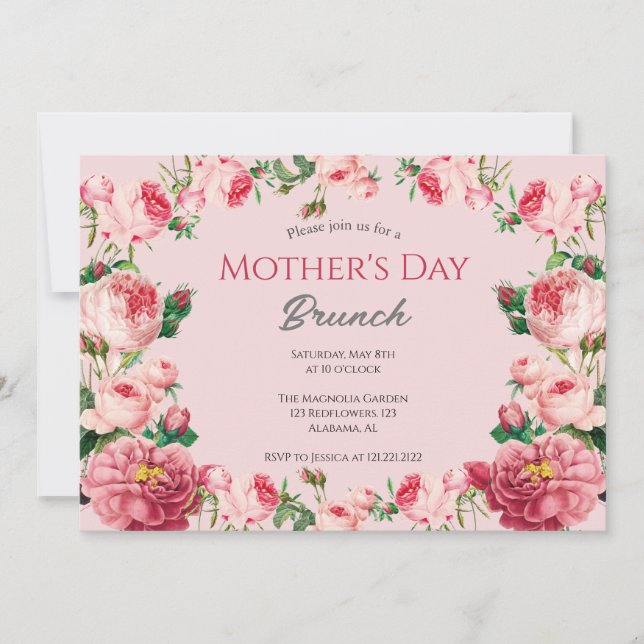 Convite Brunch de Dia de as mães Personalizado | Tema Flor (Frente)