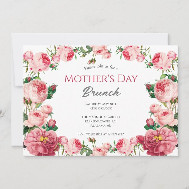 Convite Brunch de Dia de as mães Personalizado | Tema Flor (Frente)
