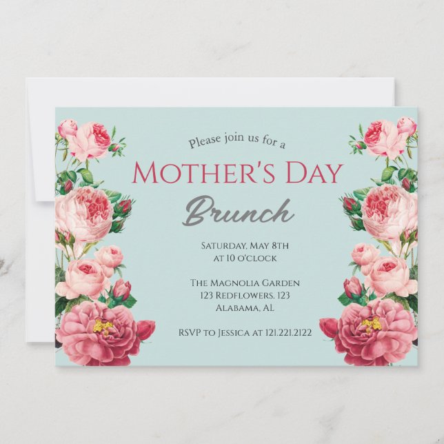 Convite Brunch de Dia de as mães Personalizado | Tema Flor (Frente)