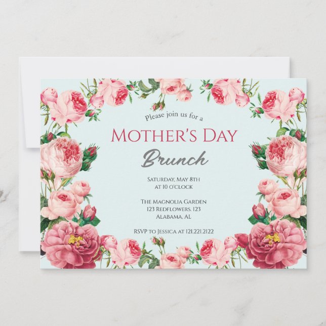 Convite Brunch de Dia de as mães Personalizado | Tema Flor (Frente)