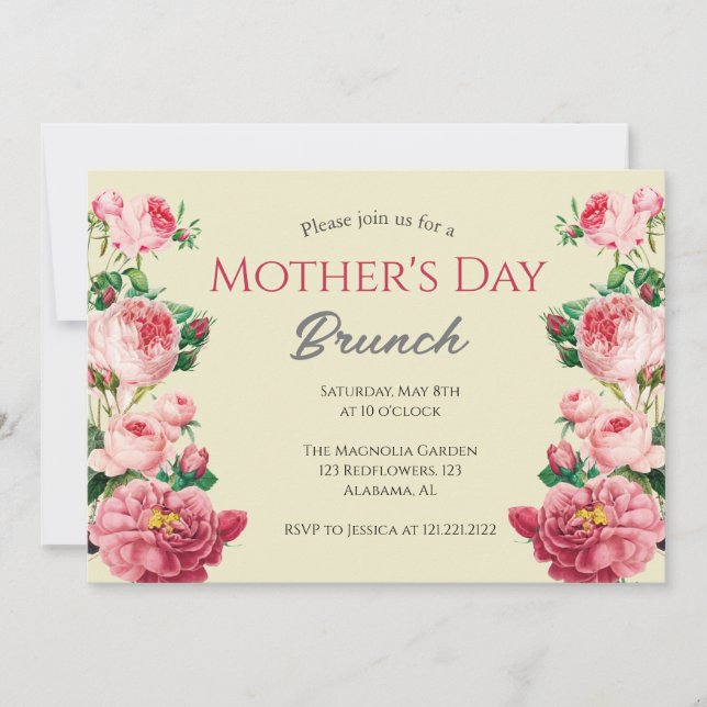 Convite Brunch de Dia de as mães Personalizado | Tema Flor (Frente)