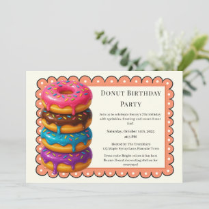 Convite Brunch de Donut Doce Celebração de Aniversário