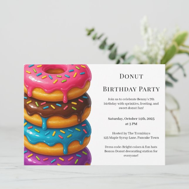 Convite Brunch de Donut Doce | Celebração de Aniversário (Em pé/Frente)