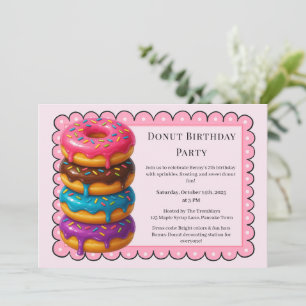 Convite Brunch de Donut Doce Celebração de Aniversário