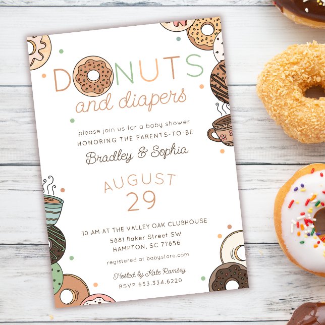 Convite Brunch de Donuts e Fraldas - Chás de Bebê Menino (Criador carregado)