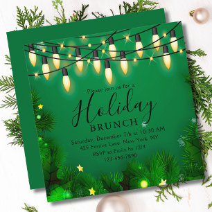 Convite Brunch de Feriado Luzes de Natal Verdes Sempre-ver