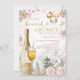 Convite Brunch de Flocos de Neve Rosa e Champanhe Bubbly