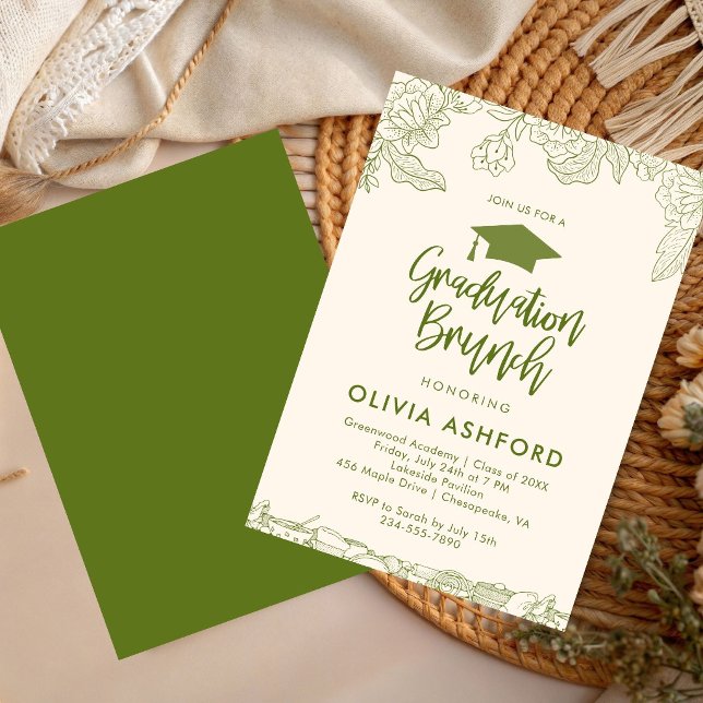 Convite Brunch de formatura floral verde trendy (Criador carregado)