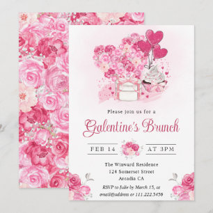 Convite Brunch de Galentine's com Bolo de Aquarela e Prese