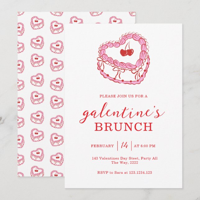 Convite Brunch de Galentine's Day com Bolo Branco (Frente/Verso)