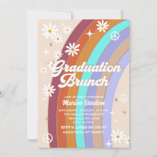Convite Brunch de graduação em aquarela retrô Groovy