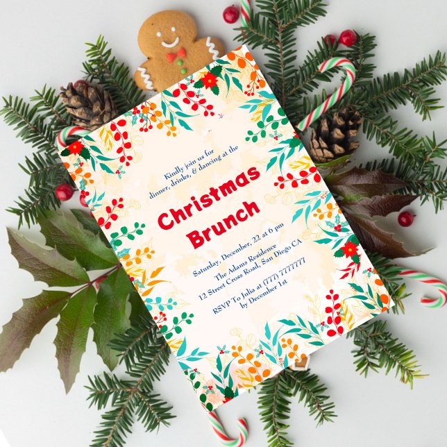 Convite Brunch de Natal com Eucalipto de Inverno e Poinset (Criador carregado)