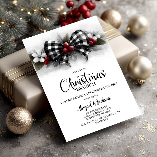Convite Brunch de Natal com Laço Xadrez de Búfalo (Criador carregado)