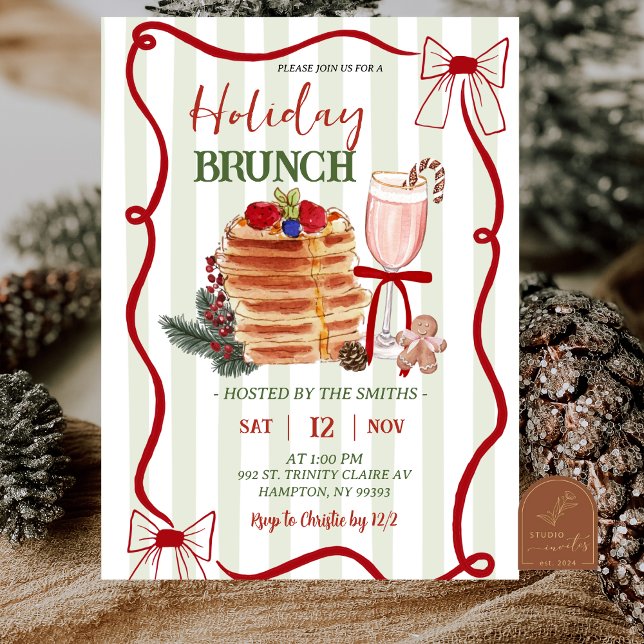 Convite Brunch de Natal com Listras em Verde Salvia (Criador carregado)