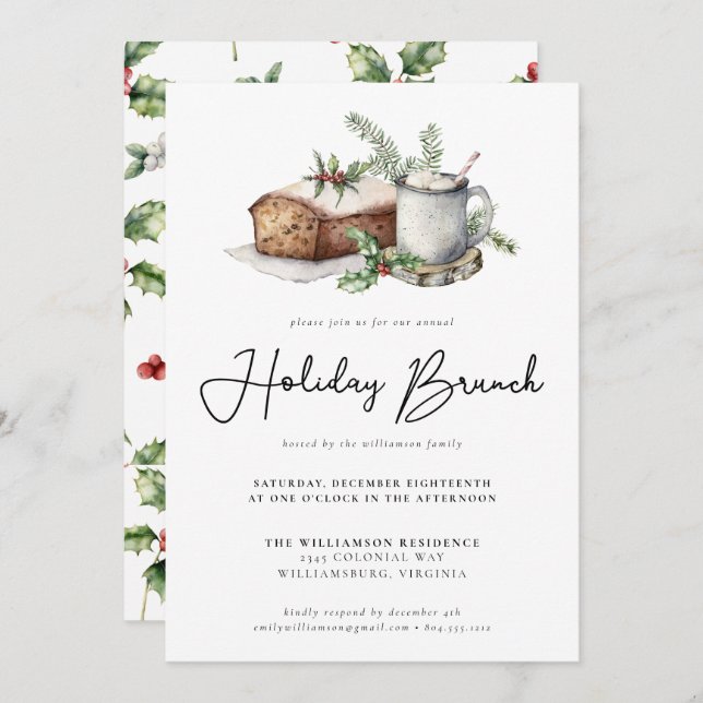 Convite Brunch de Natal de Watercolor Brunch (Frente/Verso)