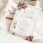 Convite Brunch de Natal e Champanhe de Bubbles<br><div class="desc">Convite de Brunch de Natal com flauta de champanhe de ouro,  moldura de ouro e poinsettias,  verde everdeado com eucalipto. Personalize com suas informações e personalize para seu evento!</div>