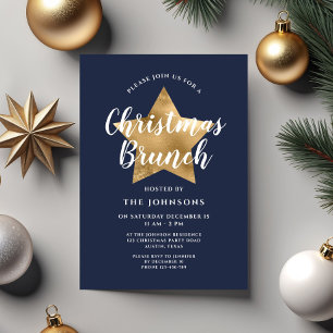 Convite Brunch de Natal Festivo Azul Marinho com Estrela D