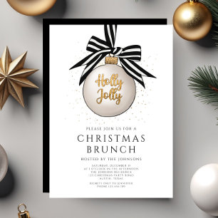 Convite Brunch de Natal Festivo Preto e Branco Dourado