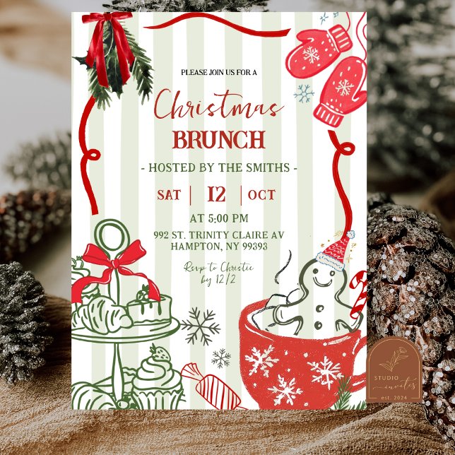 Convite Brunch de Natal Rabisco Desenhado à Mão (Criador carregado)