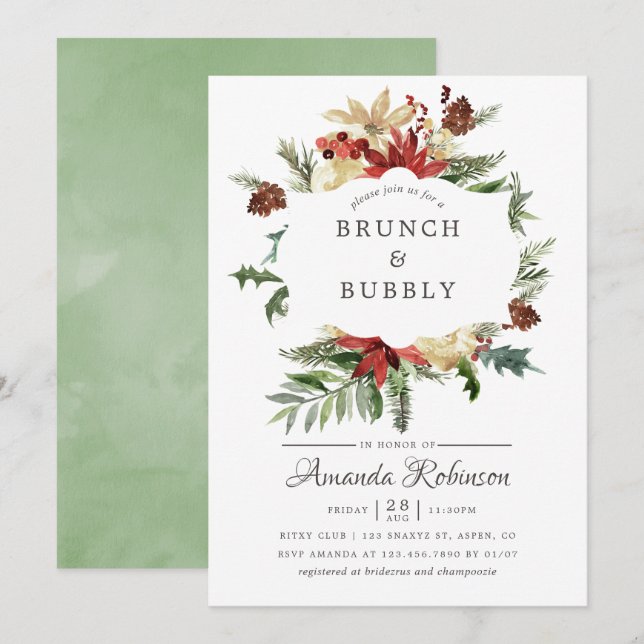 Convite Brunch de Natal Wintertide Woodland e Espumante (Frente/Verso)