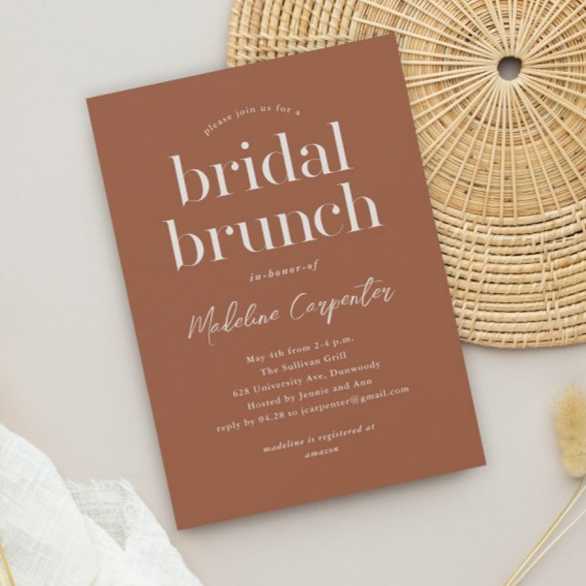 Convite Brunch de Noiva Boho Terracota Tipo Moderno (Simple type terracotta boho bridal brunch invitation.)