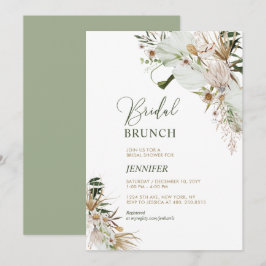 Convite Brunch de Noiva Botânico Boho Verde e Dourado