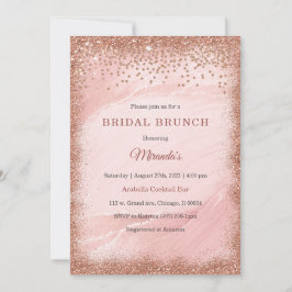 Convite Brunch de Noiva com Brilho em Dourado Rosa Persona