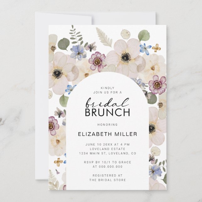 Convite Brunch de Noiva com Flores Modernas (Frente)