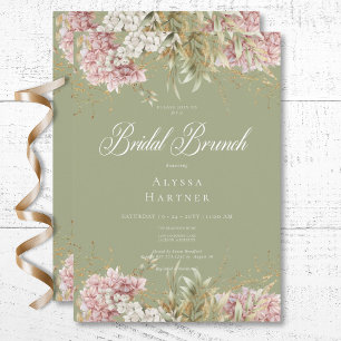 Convite Brunch de Noiva com Hortênsias Rosa e Branco Rústi
