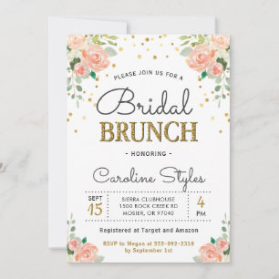 Convite Brunch de Noiva Elegante com Glitter Dourado de Pe