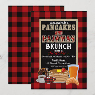 Convite Brunch de Panquecas e Pijamas Plaid Buffalo Vermel