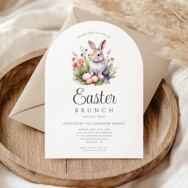 Convite Brunch De Páscoa Coelhinha E Arca De Caça De Ovo (Cute Bunny Easter Brunch And Egg Hunt Arch Invitation)