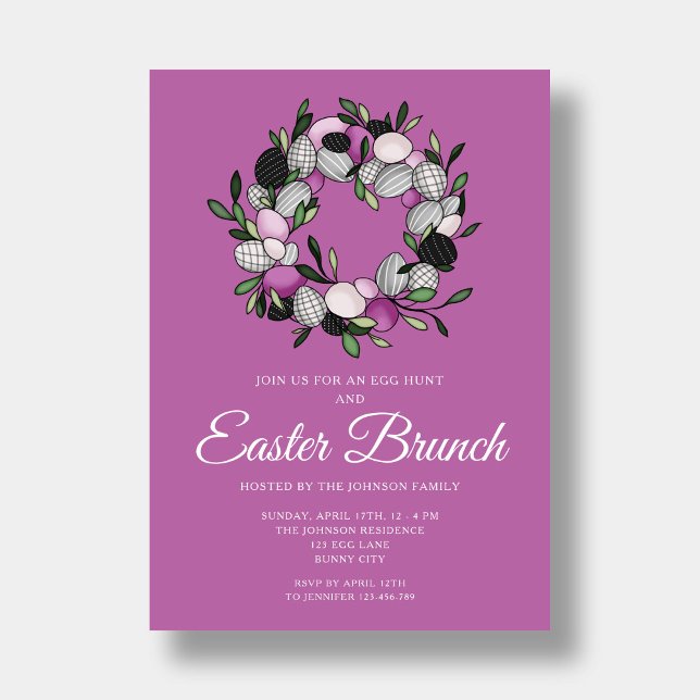 Convite Brunch de Páscoa com Coroa de Flores Roxa Moderna (Modern Purple Wreath Easter Brunch Invitation)