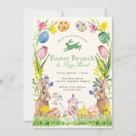 Convite Brunch de Páscoa com Floral em Aquarela Ovo Coelho