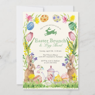Convite Brunch de Páscoa com Floral em Aquarela Ovo Coelho