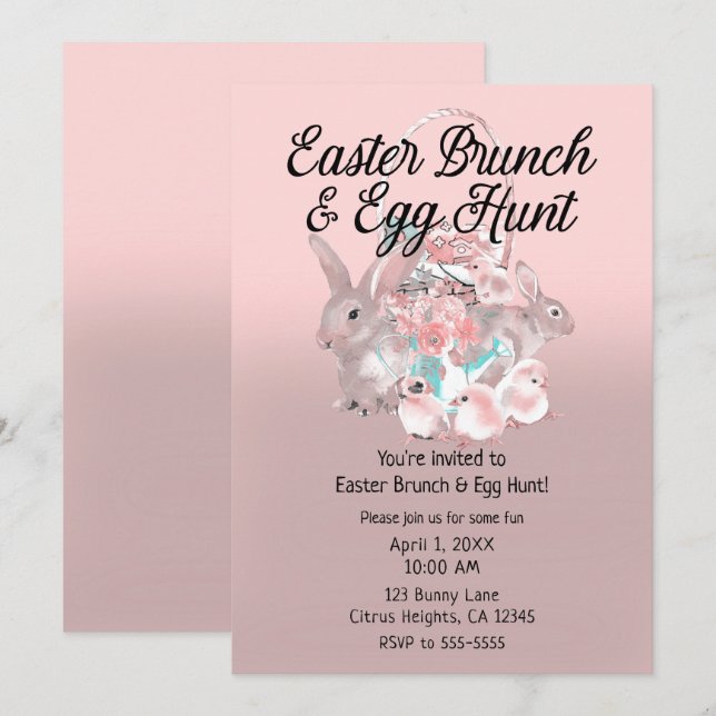 Convite Brunch de Páscoa Cor-de-Rosa & Caça aos Ovos Festa (Frente/Verso)
