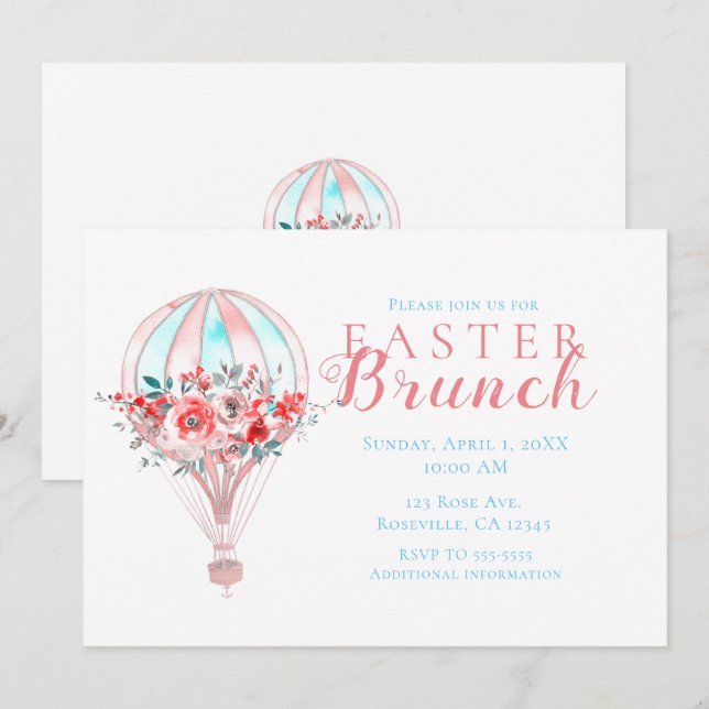 Convite Brunch de Páscoa de Balão de Ar Quente Floral Fest (Frente/Verso)