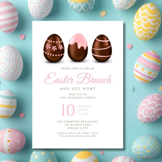 Convite Brunch de Páscoa de Ovo Rosa Elegante (Elegant Pink Egg Easter Brunch Invitation Card.)