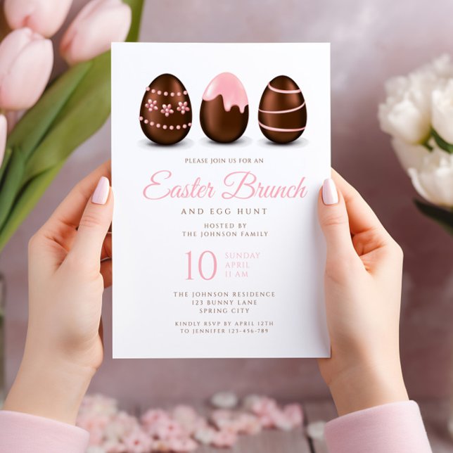 Convite Brunch de Páscoa de Ovo Rosa Elegante (Elegant Pink Egg Easter Brunch Invitation Card.)
