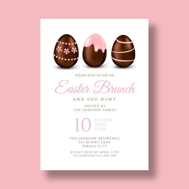 Convite Brunch de Páscoa de Ovo Rosa Elegante (Elegant Pink Egg Easter Brunch Invitation Card.)